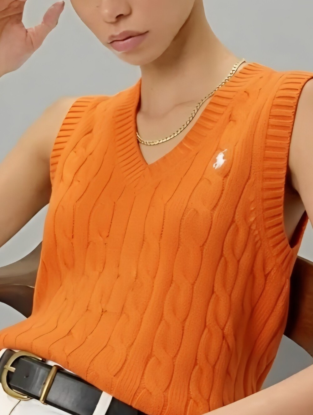 Excellent Condition!! Ralph Lauren Golf Orange Cable Sweater Vest V-Neck- Sz SM